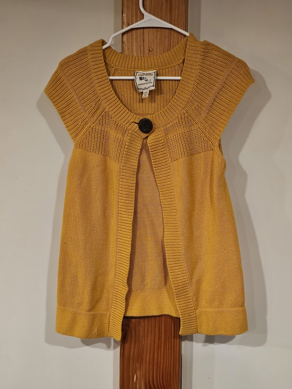 7$ Add - On Pink Rose Mustard Short-Sleeve Open Cardigan with Button